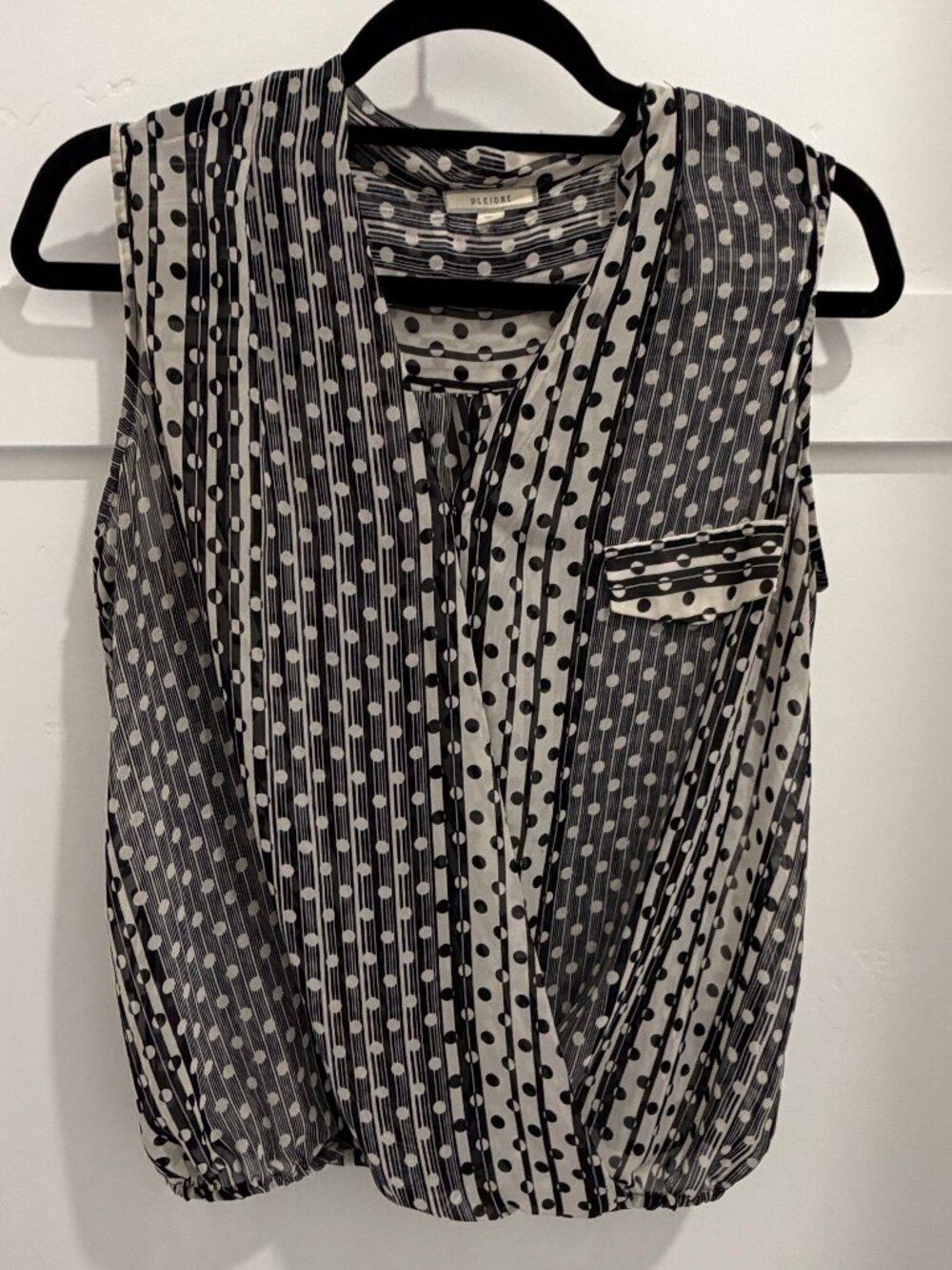 Boutique-style Pleione Blouse Medium Black White Polka Dot Sleeveless Top